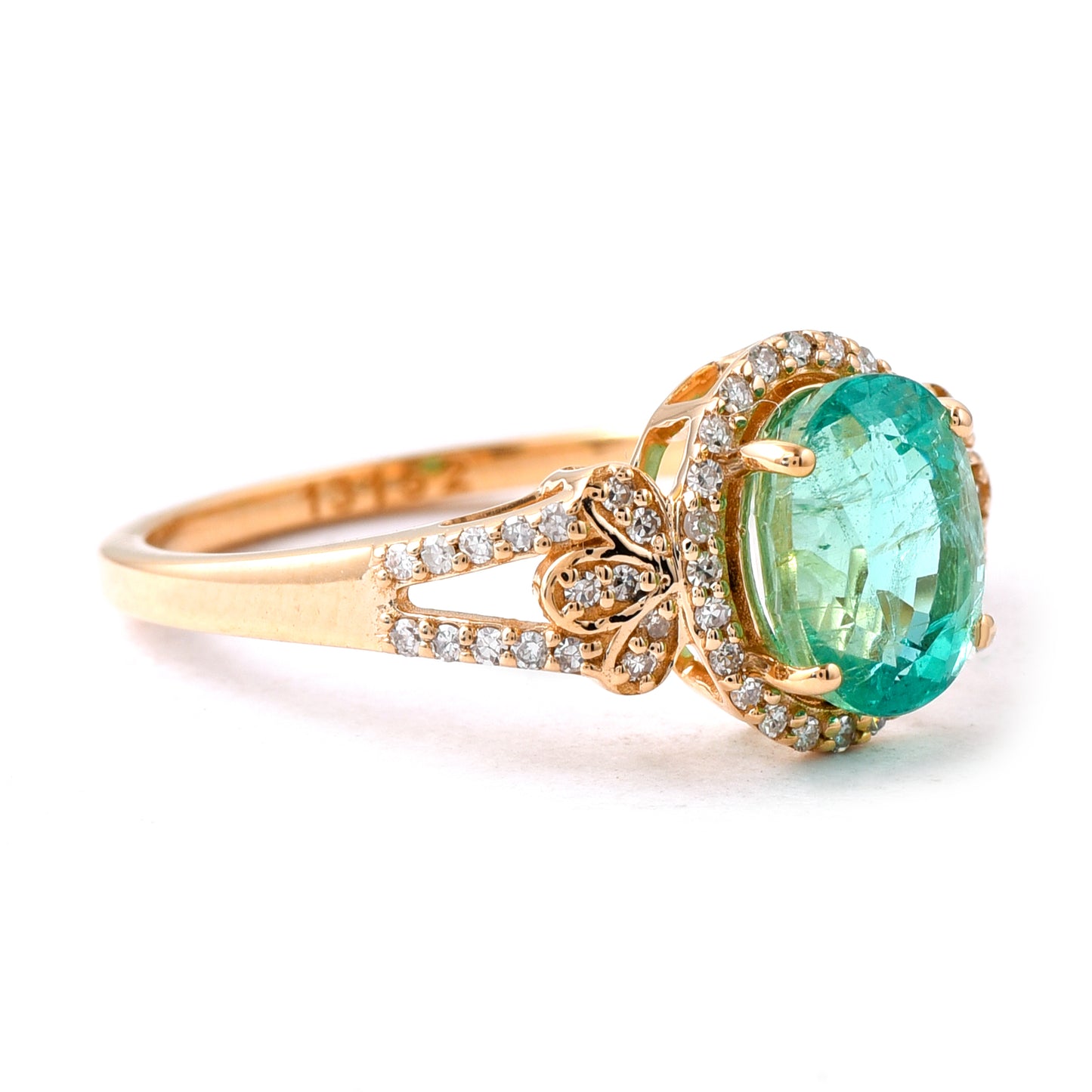 1.82 Ct Oval Mixed Cut Natural Emerald 14K Gold Ring