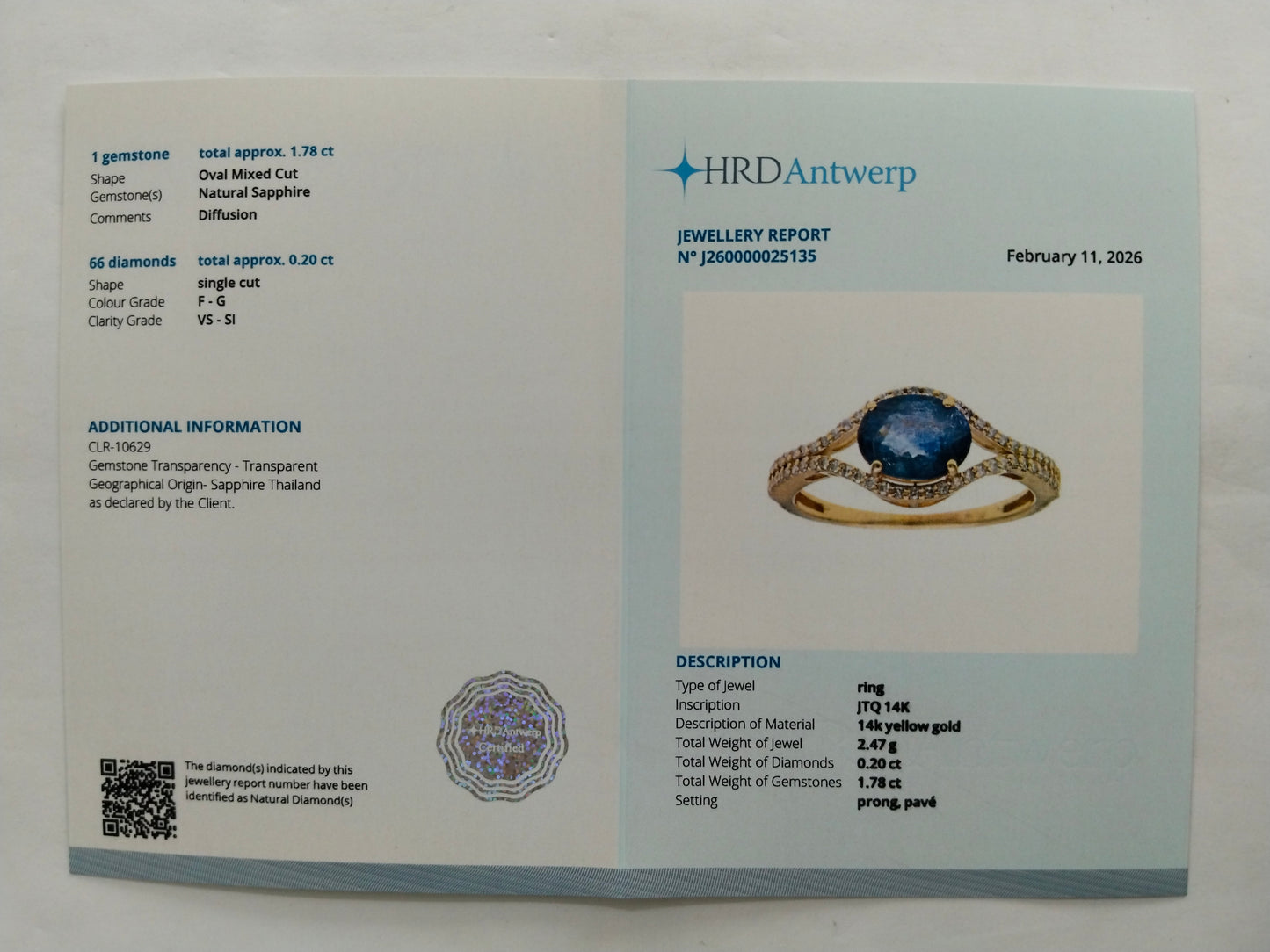 1.98 Ct Oval Mixed Cut Natural Sapphire 14K Gold Ring