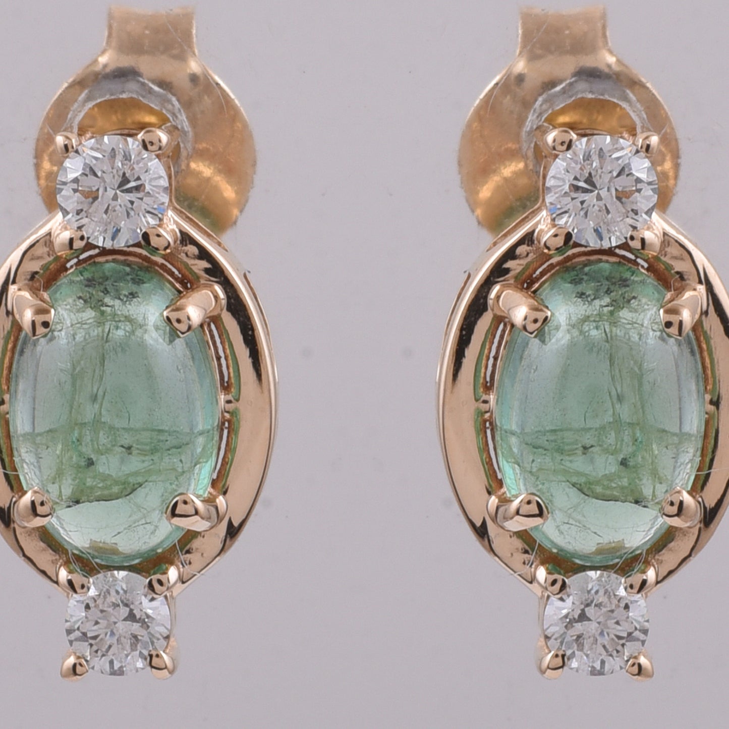 1.22 Ct Oval Cabochon Cut Natural Emerald 14K Gold Earrings