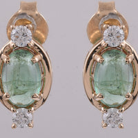 1.22 Ct Oval Cabochon Cut Natural Emerald 14K Gold Earrings