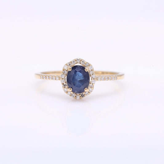 1.17 Ct Oval Mixed Cut Natural Sapphire 14K Gold Ring