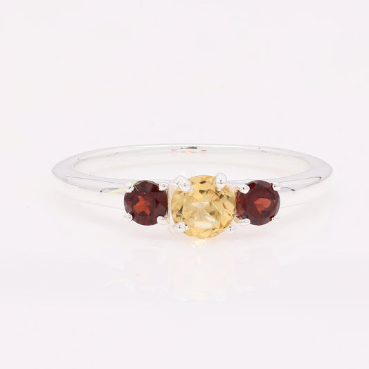 0.94 Ct Round Citrine 925 Silver Ring