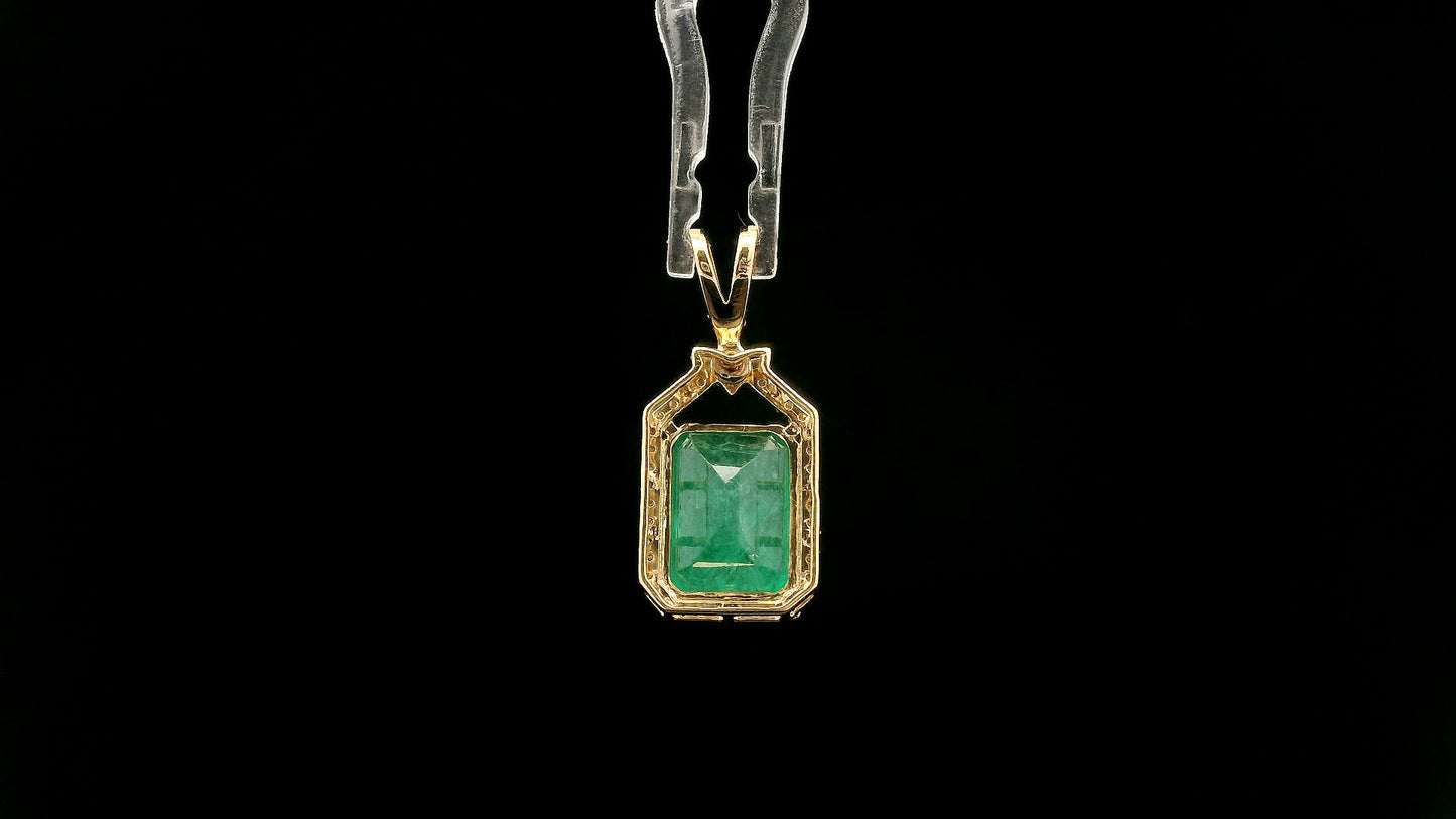 3.54 Ct Octagon Natural Emerald 14K Gold Pendant