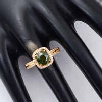 1.82 Ct Oval Mixed Cut Natural Green Sapphire 14K Gold Ring