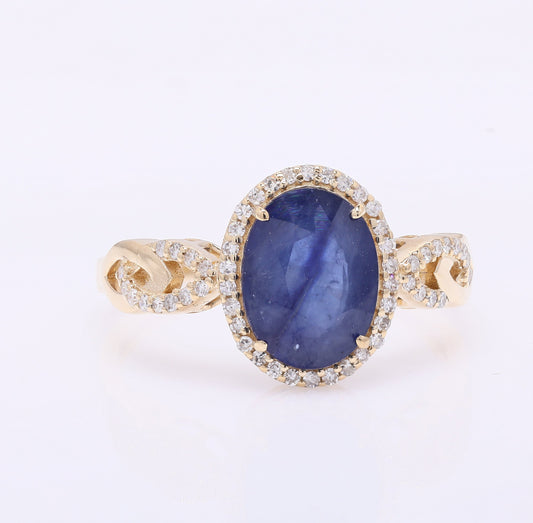 2.50 Ct Oval Mixed Cut Natural Sapphire 14K Gold Ring