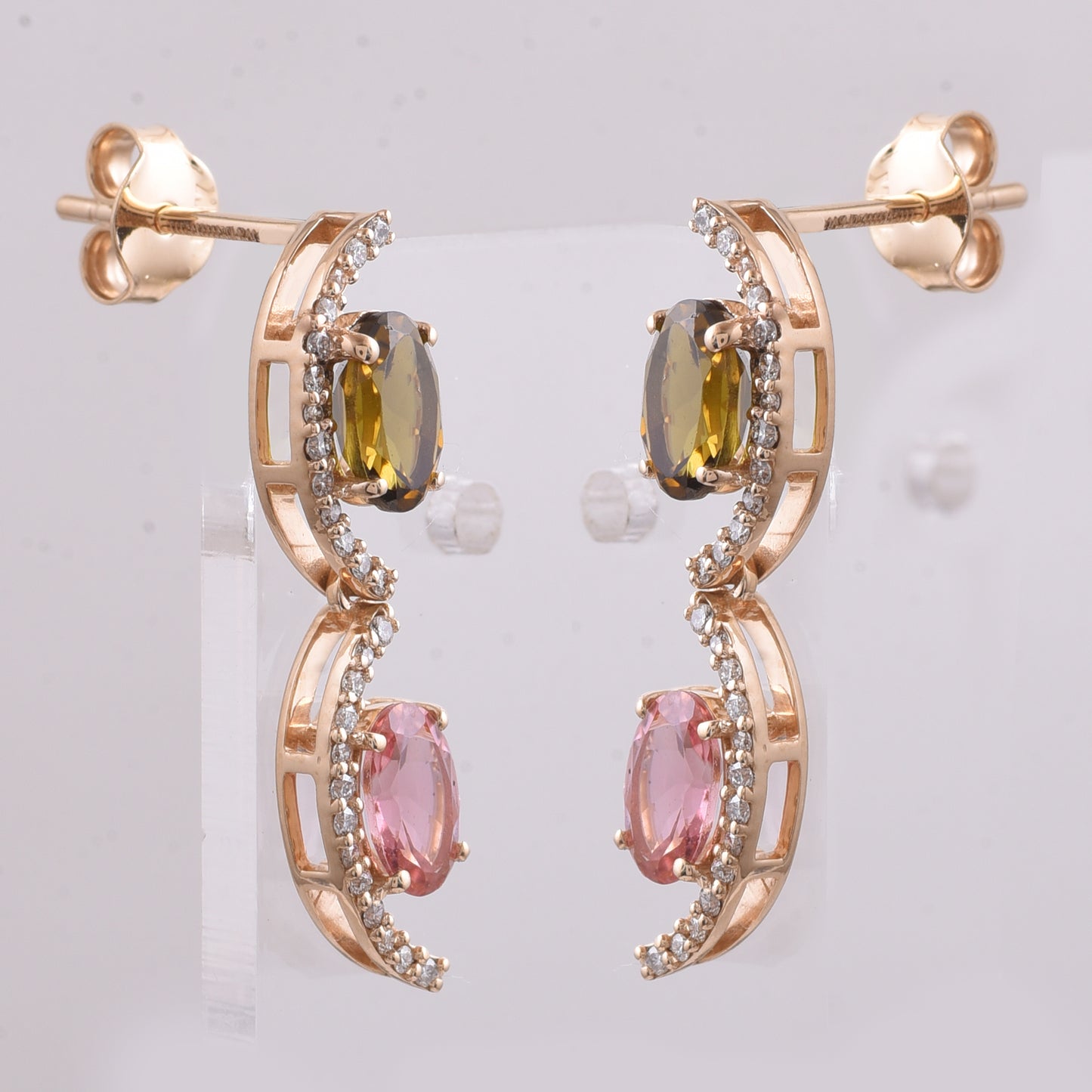 2.31 Ct Oval Mixed Cut Natural Tourmaline 14K Gold Earrings