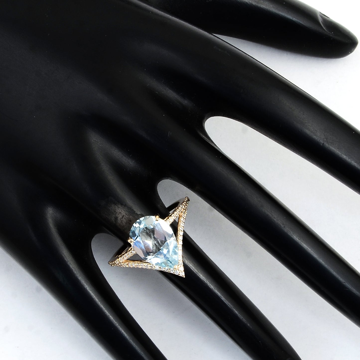 2.65 Ct Pear Mixed Cut Natural Beryl Aquamarine 14K Gold Ring