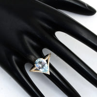 2.65 Ct Pear Mixed Cut Natural Beryl Aquamarine 14K Gold Ring