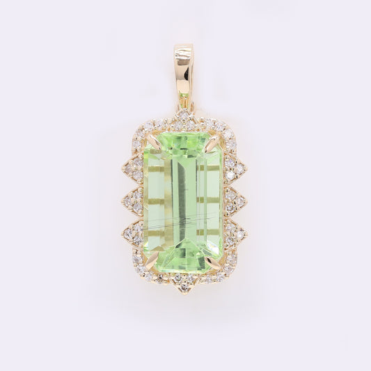 4.77 Ct Octagon Step Cut Natural Peridot 14K Gold Pendant