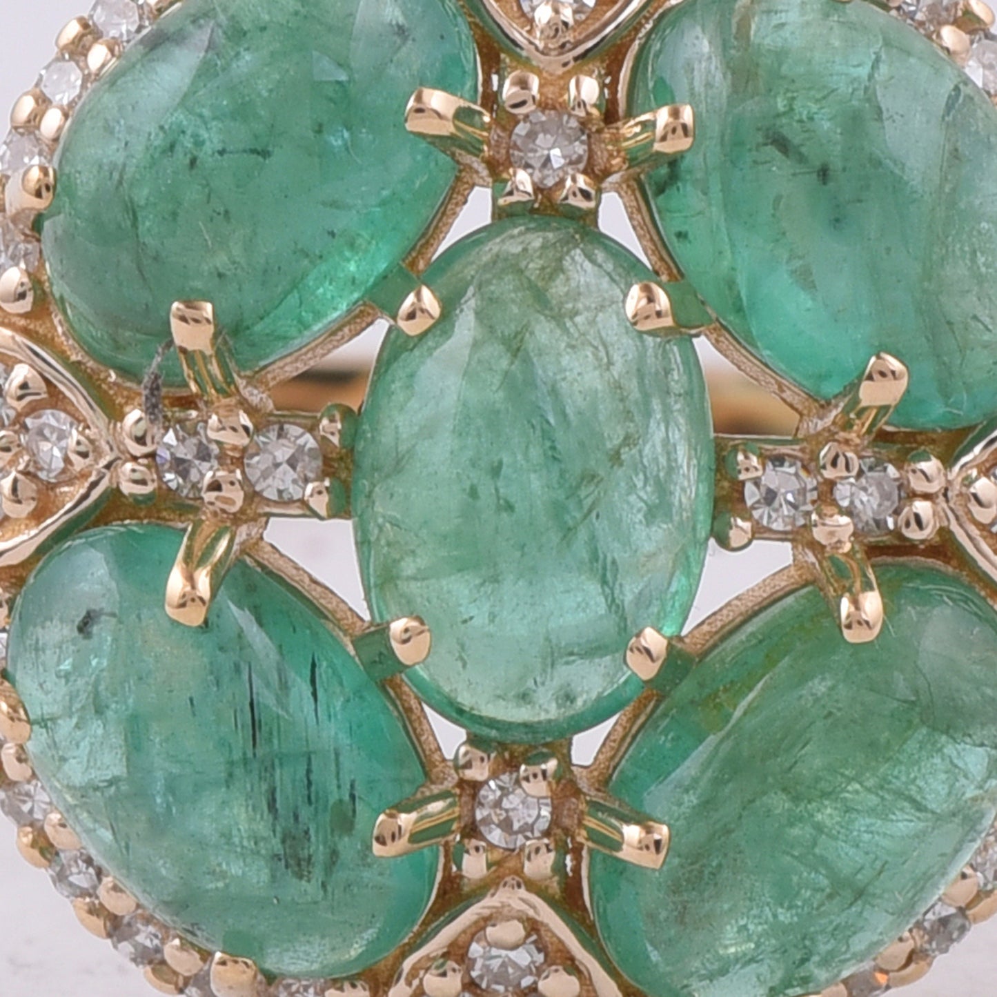 2.53 Ct Oval Cabochon Cut Natural Emerald 14K Gold Ring