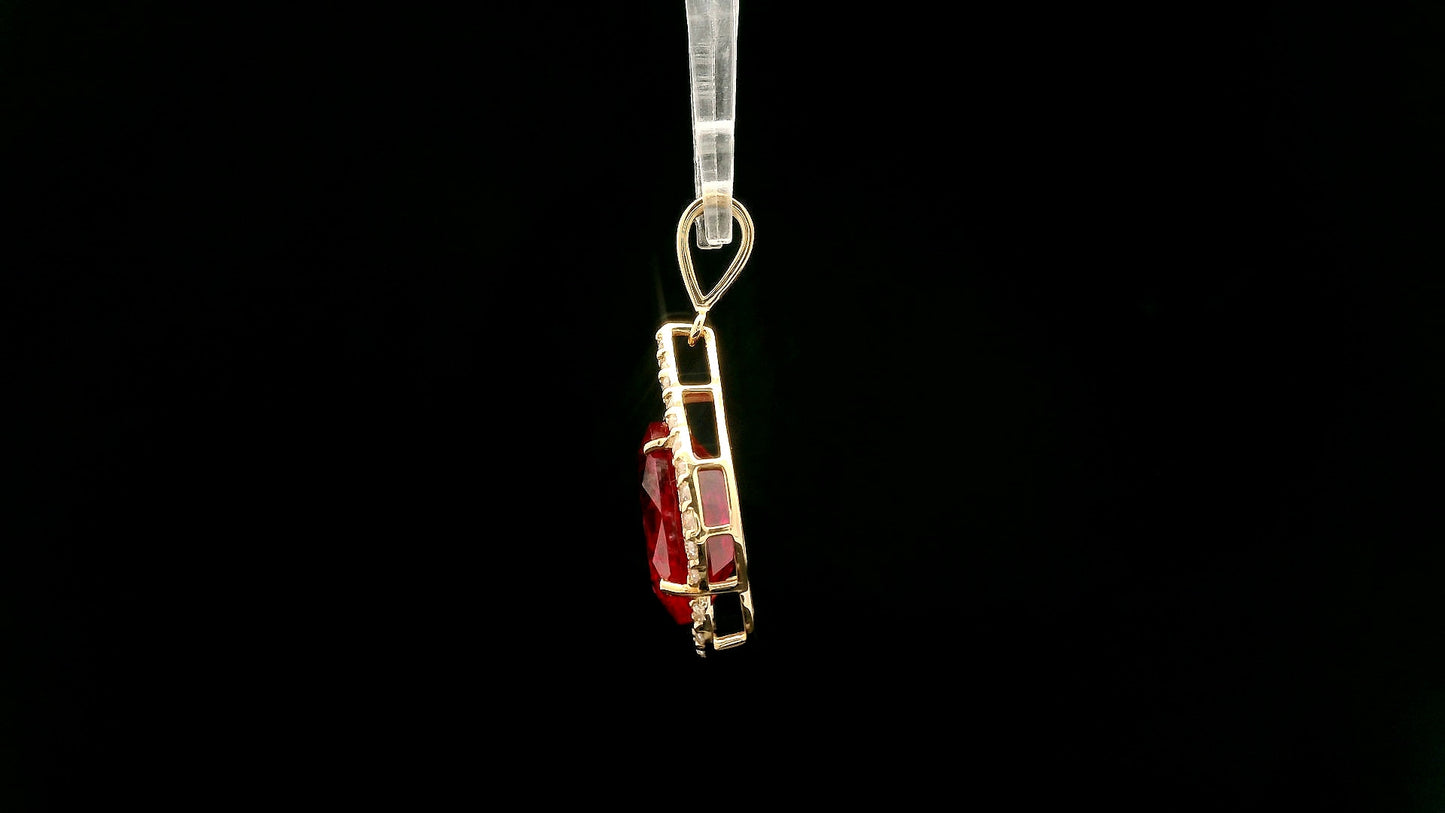 4.64 Ct Oval Lab Grown Ruby 14K Gold Pendant