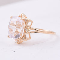 5.68 Ct Cushion Natural Kunzite 14K Gold Ring