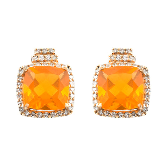 2.08 Ct Cushion Mixed Cut Natural Fire Opal 14K Gold Earrings