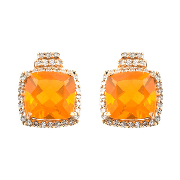 2.08 Ct Cushion Mixed Cut Natural Fire Opal 14K Gold Earrings