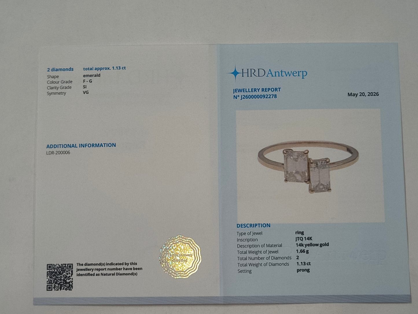 1.13 Ct Octagon Diamond 14K Gold Ring