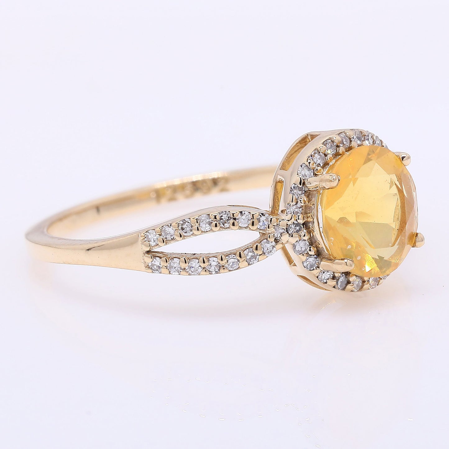 1.07 Ct Round Mixed Cut Natural Fire Opal 14K Gold Ring