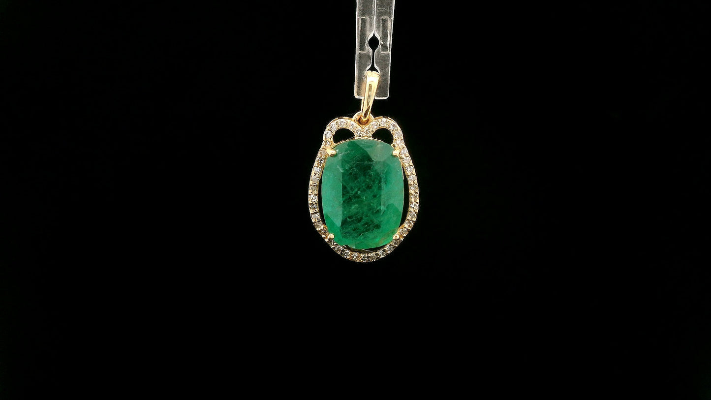 3.77 Ct Cushion Natural Emerald 14K Gold Pendant