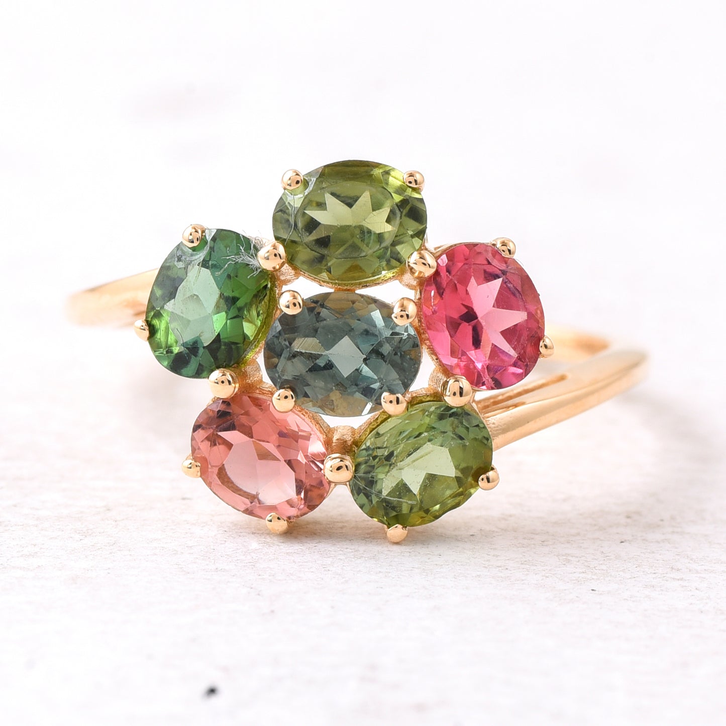 2.11 Ct Oval Mixed Cut Natural Multi-Coloured Tourmaline 14K Gold Ring