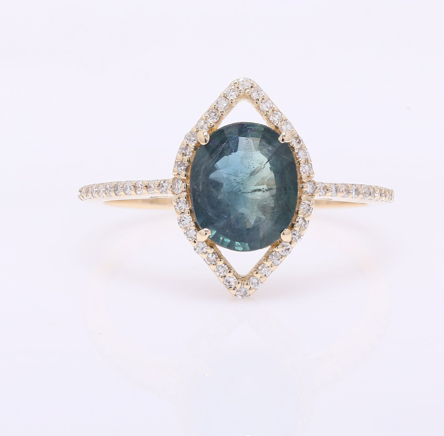 1.80 Ct Oval Mixed Cut Natural Sapphire 14K Gold Ring