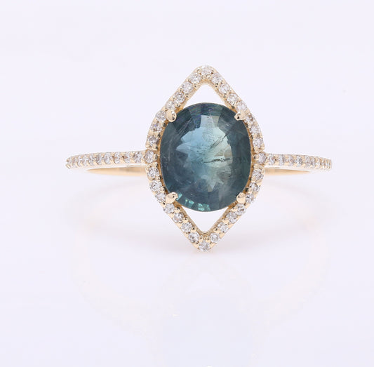 1.80 Ct Oval Mixed Cut Natural Sapphire 14K Gold Ring