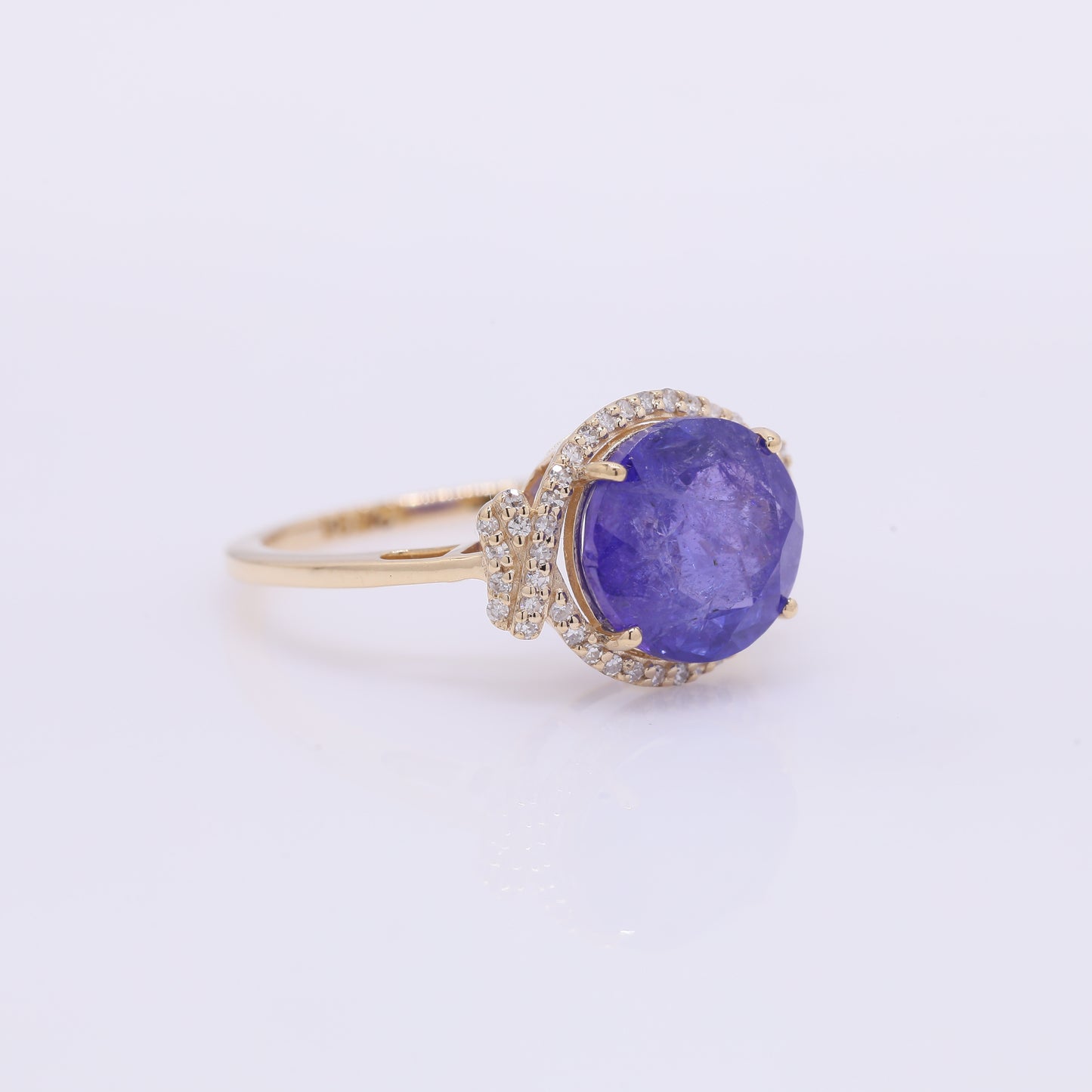 4.09 Ct Round Mixed Cut Natural Tanzanite 14K Gold Ring