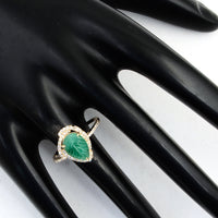 1.98 Ct Pear Carving Natural Beryl Emerald 14K Gold Ring