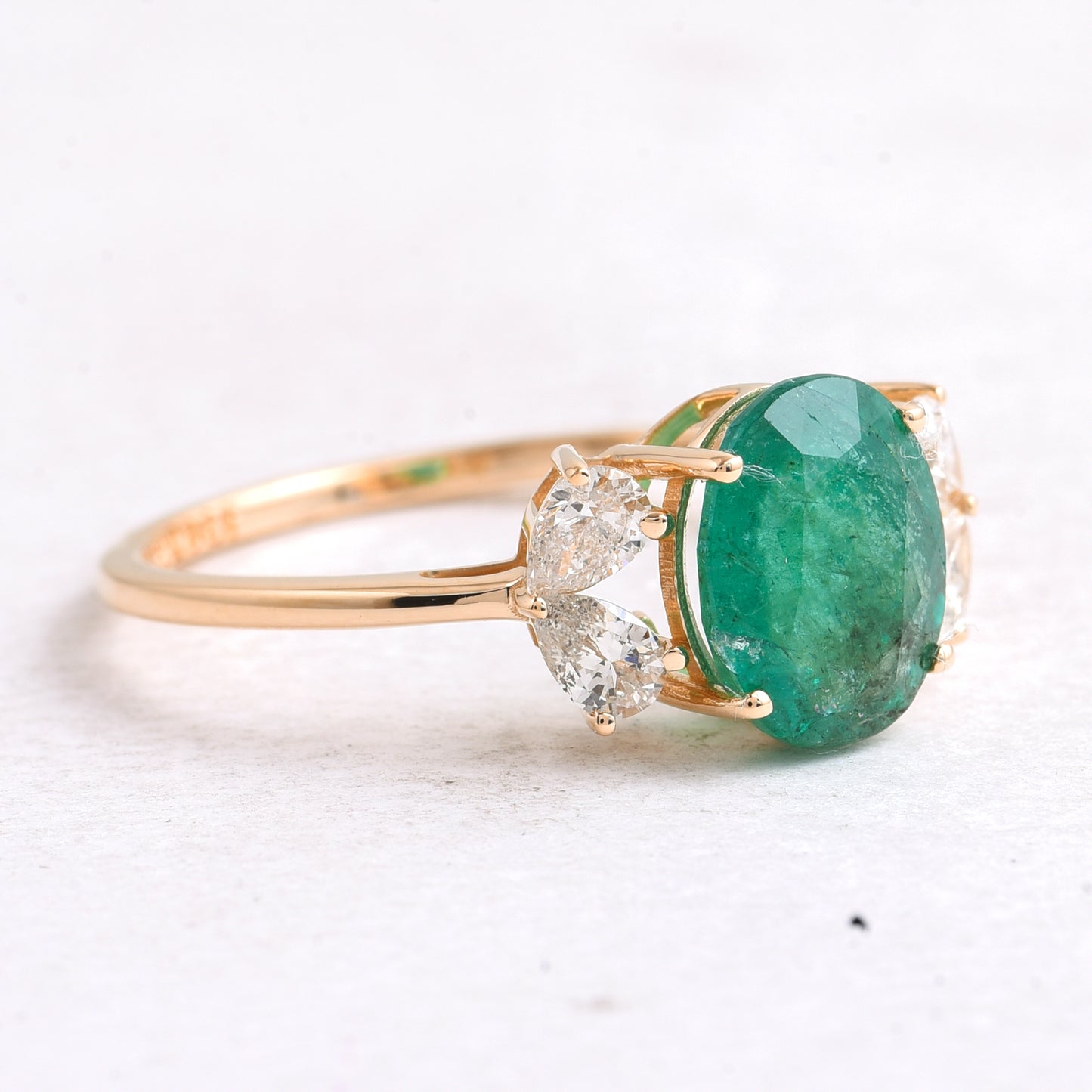 2.11 Ct Oval Mixed Cut Natural Emerald 14K Gold Ring