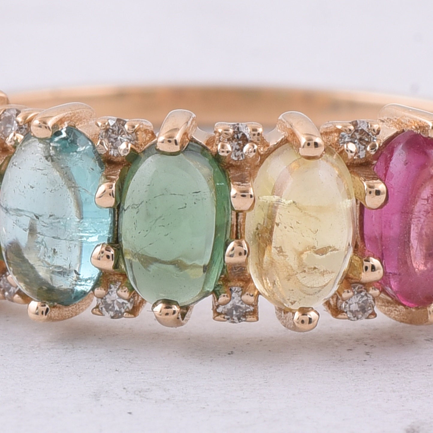 1.80 Ct Oval Cabochon Cut Natural Multi-Coloured Tourmaline 14K Gold Ring