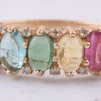 1.80 Ct Oval Cabochon Cut Natural Multi-Coloured Tourmaline 14K Gold Ring