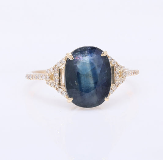 3.50 Ct Oval Mixed Cut Natural Sapphire 14K Gold Ring