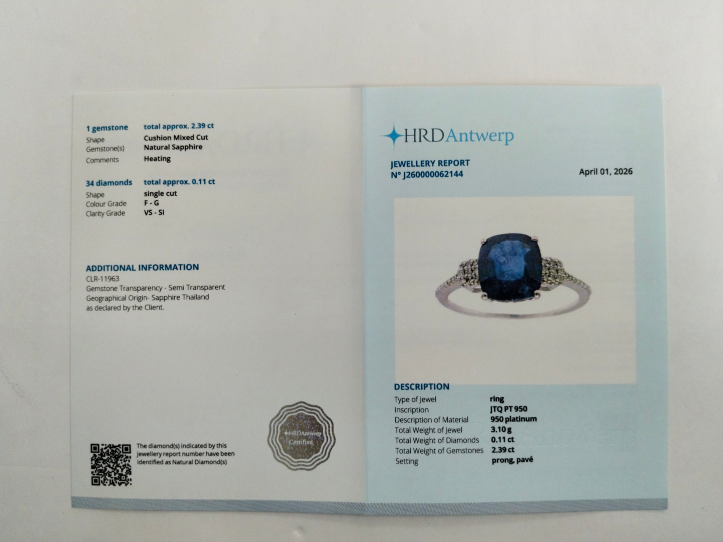 2.50 Ct Cushion Mixed Cut Natural Sapphire 950 Platinum Ring