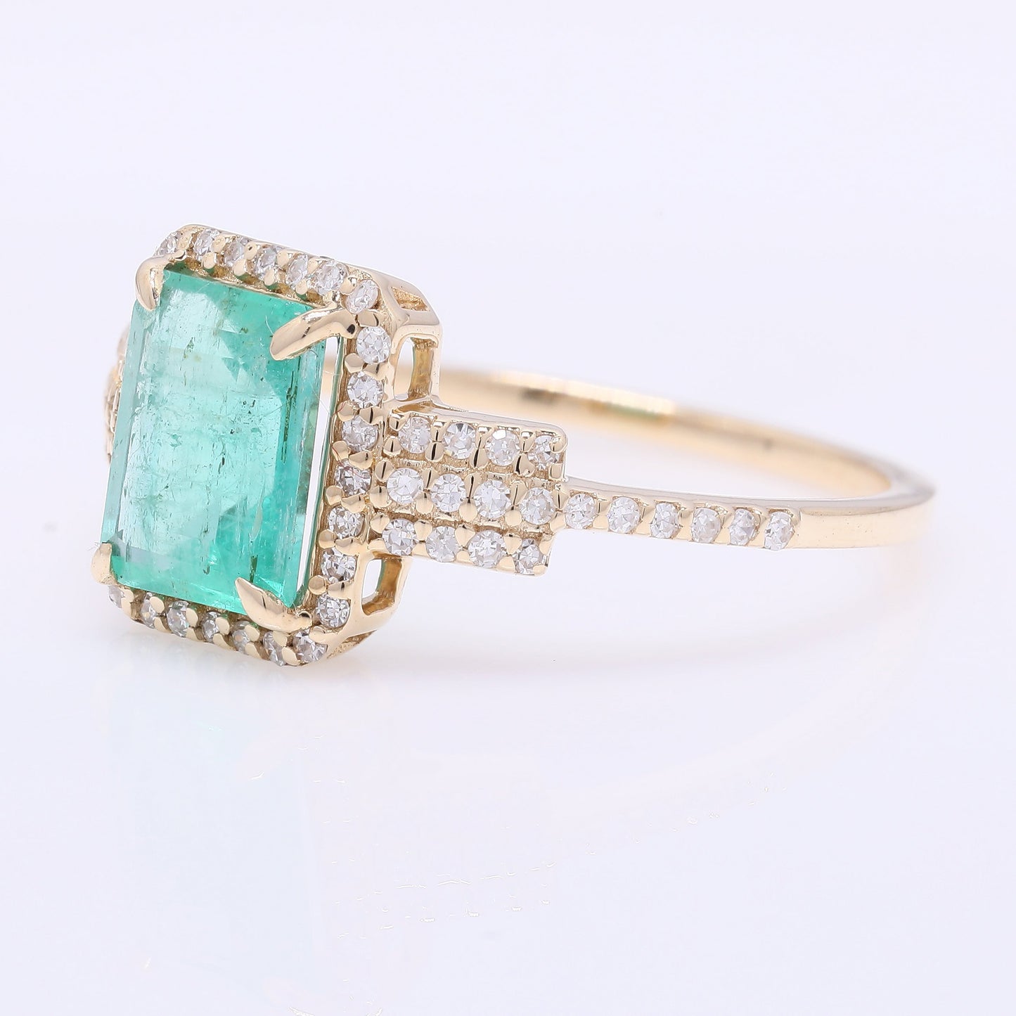 1.42 Ct Octagon Step Cut Natural Emerald 14K Gold Ring