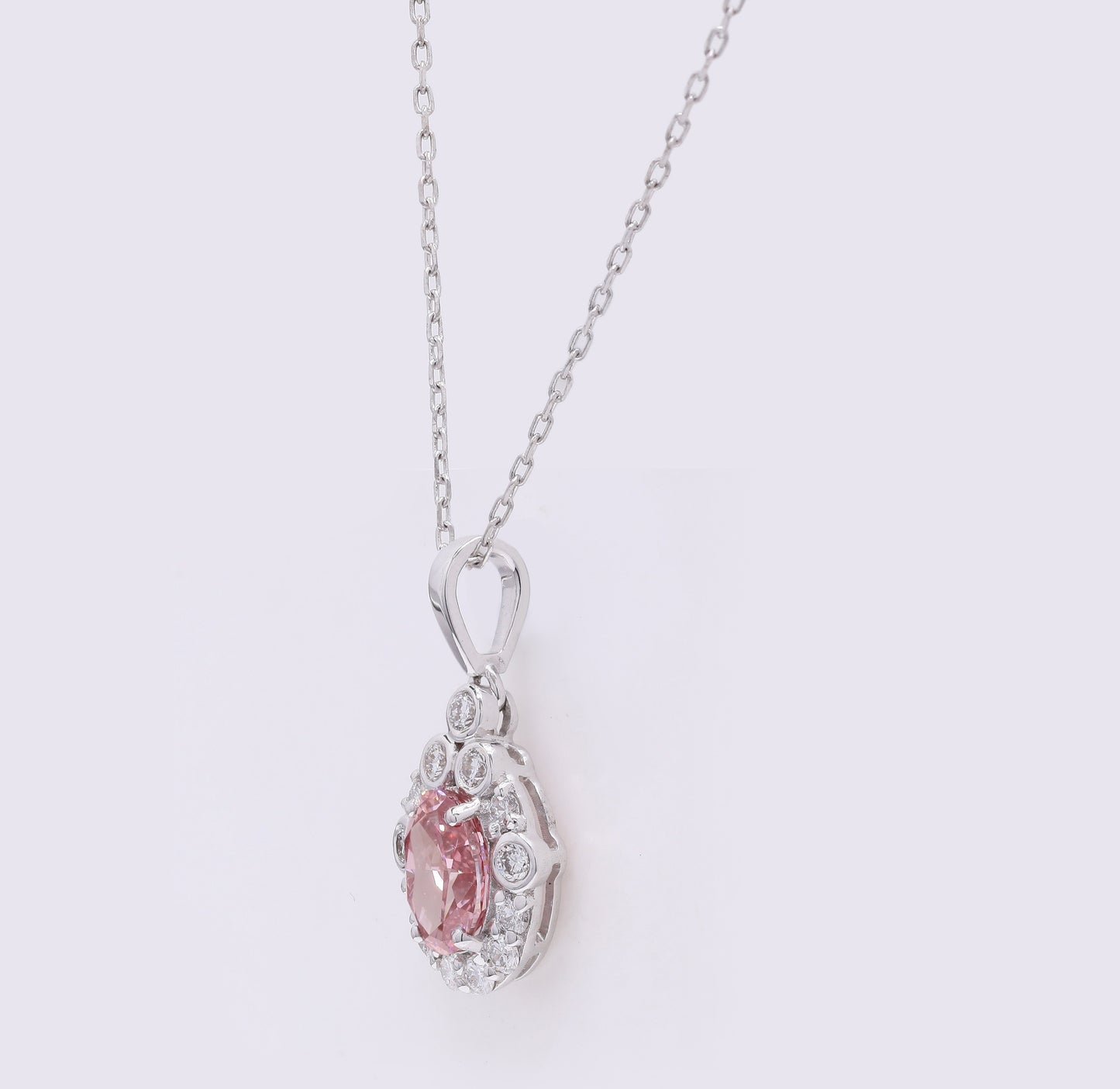 1.38 Carats Fancy Intense Pink Lab Grown Diamond 14K Gold Pendant