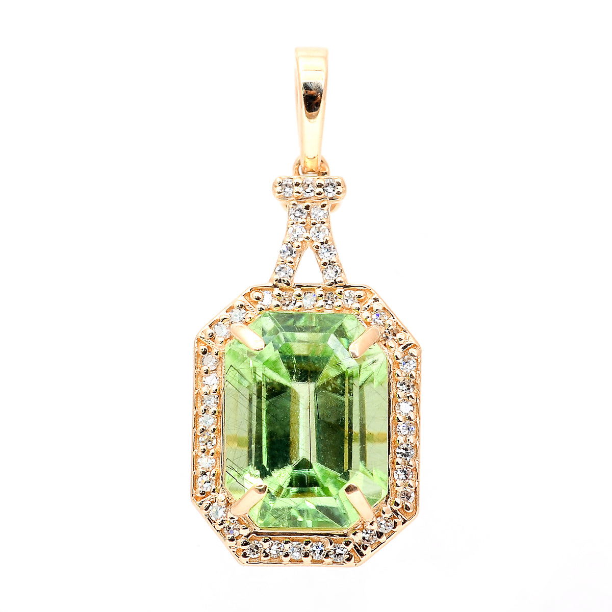 4.89 Ct Octagon Step Cut Natural Peridot 14K Gold Pendant