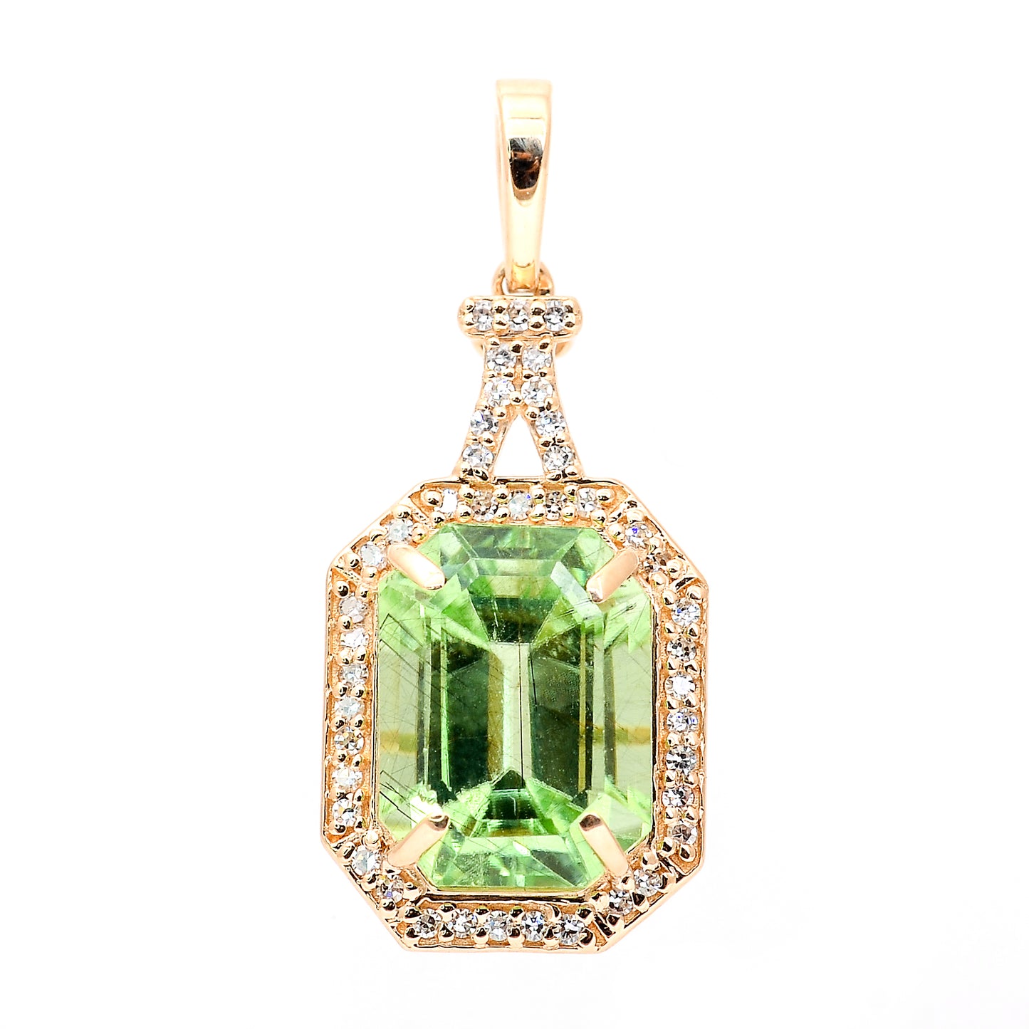 4.89 Ct Octagon Step Cut Natural Peridot 14K Gold Pendant