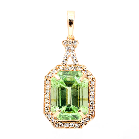 4.89 Ct Octagon Step Cut Natural Peridot 14K Gold Pendant