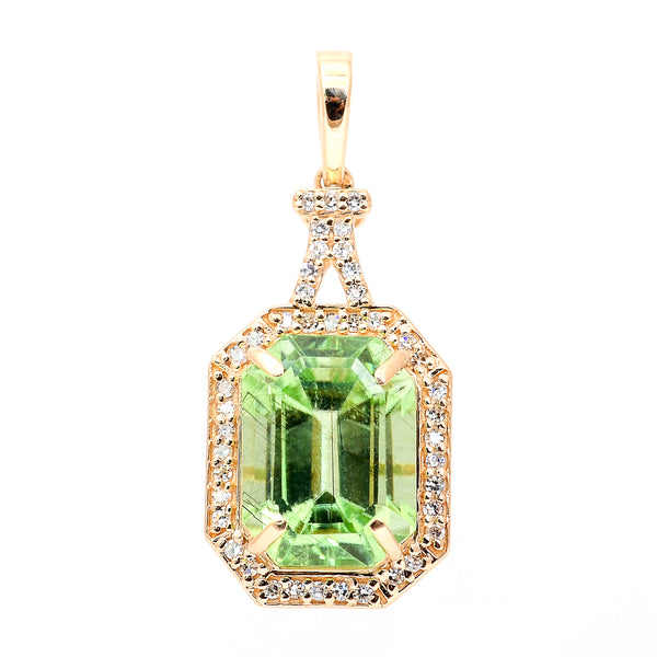 4.89 Ct Octagon Step Cut Natural Peridot 14K Gold Pendant