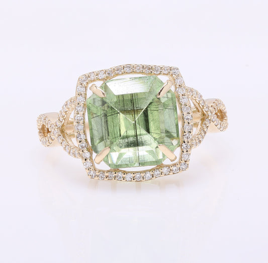 4.39 Ct Octagon Step Cut Natural Peridot 14K Gold Ring