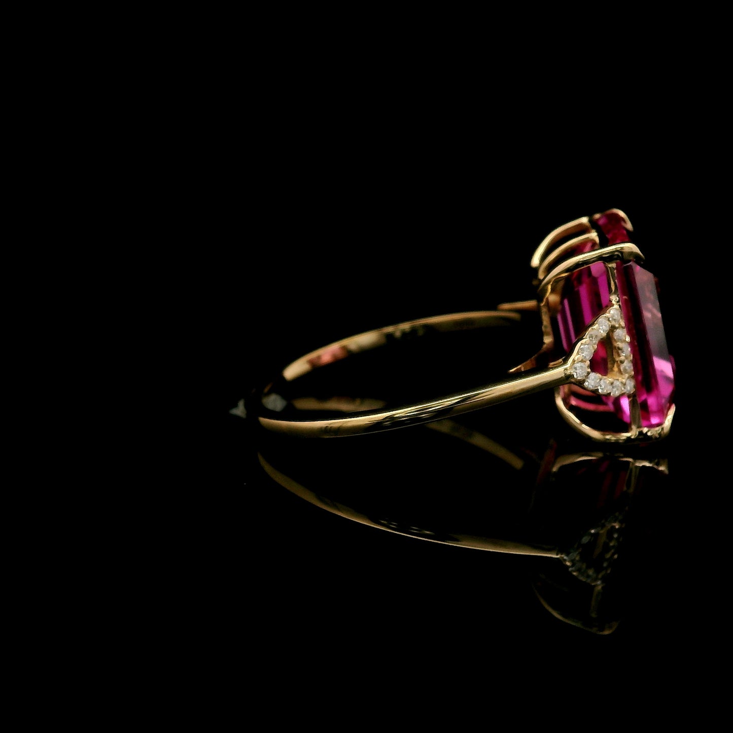 7.87 Ct Emerald Cut Lab Grown Pink Sapphire 14K Gold Ring