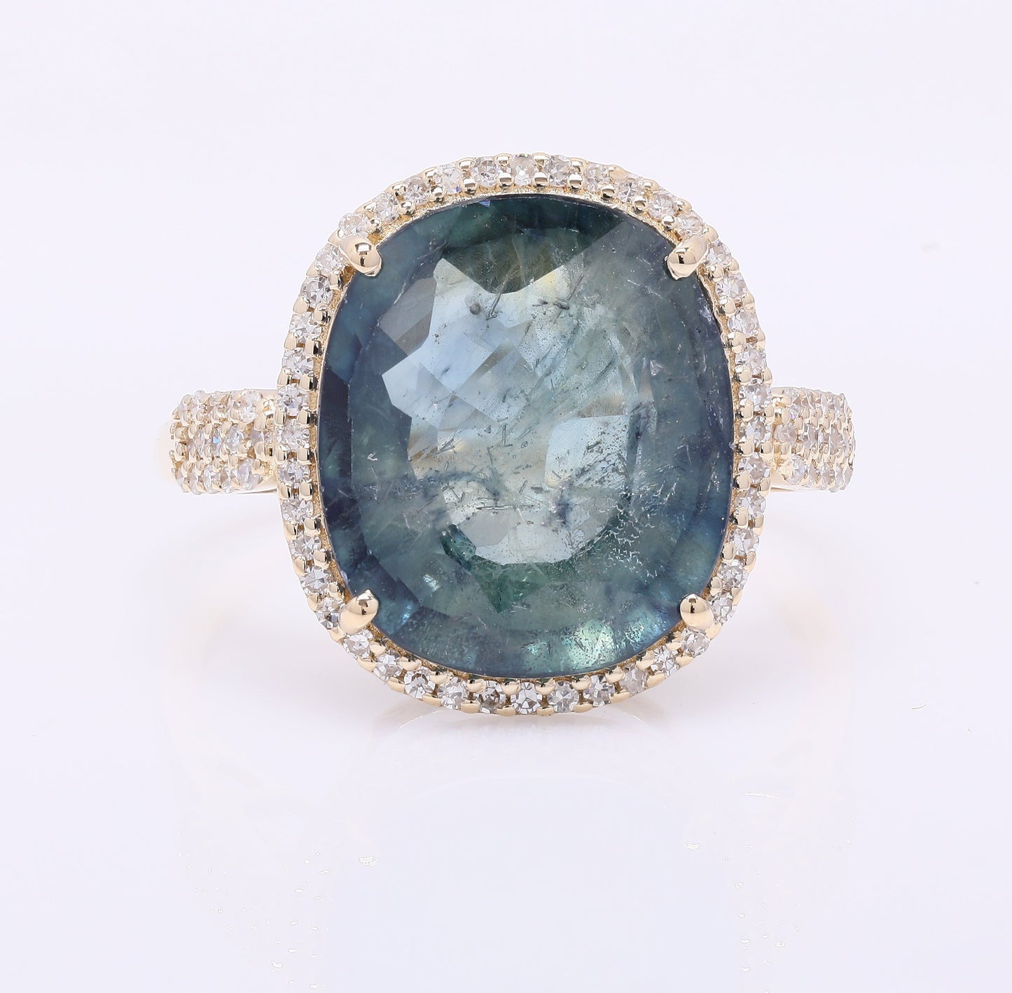 8.76 Ct Cushion Mixed Cut Natural Sapphire 14K Gold Ring