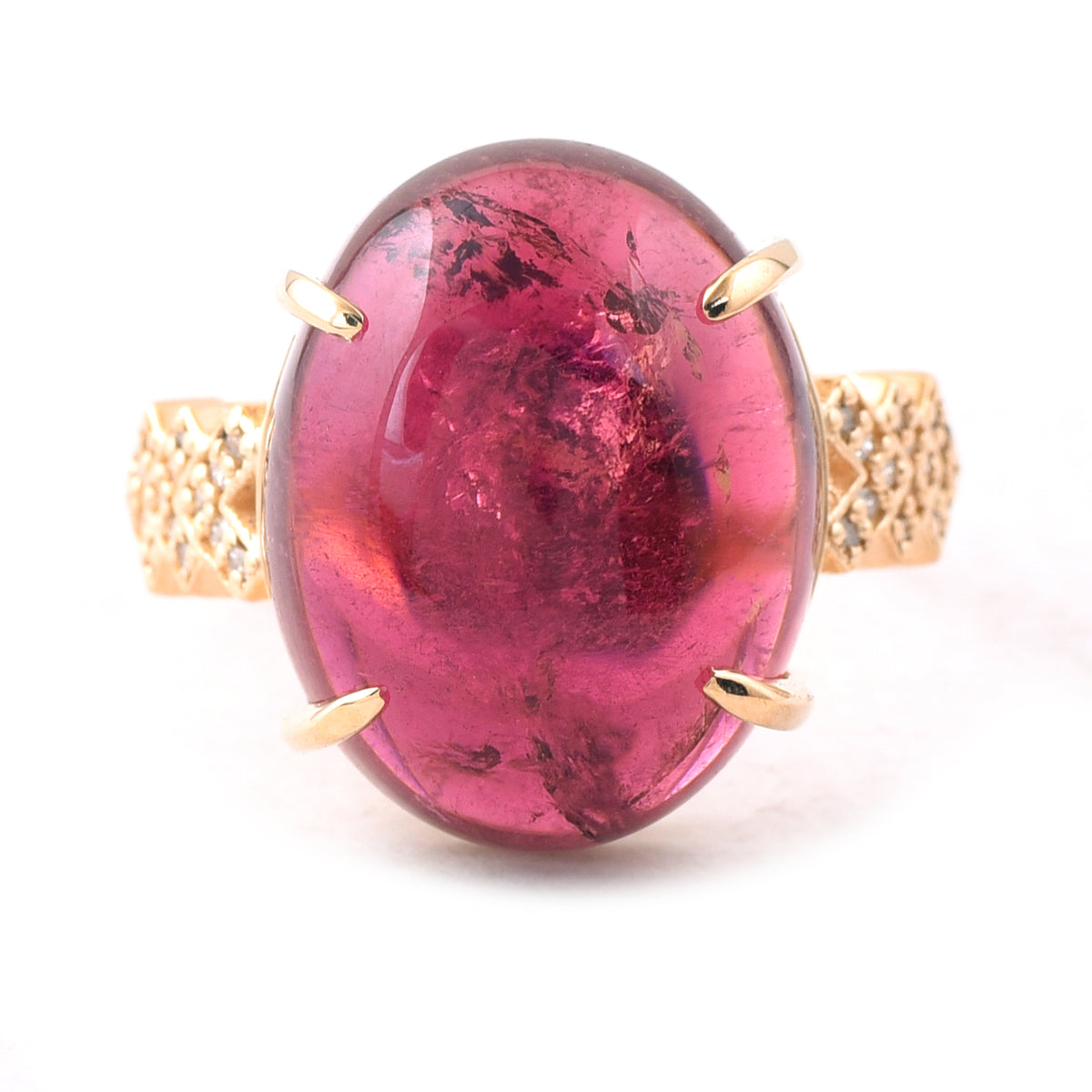 16.77 Ct Oval Cabochon Cut Natural Pink Tourmaline 14K Gold Ring