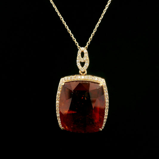 18.62 Ct Cushion Hessonite 14K Gold Pendant