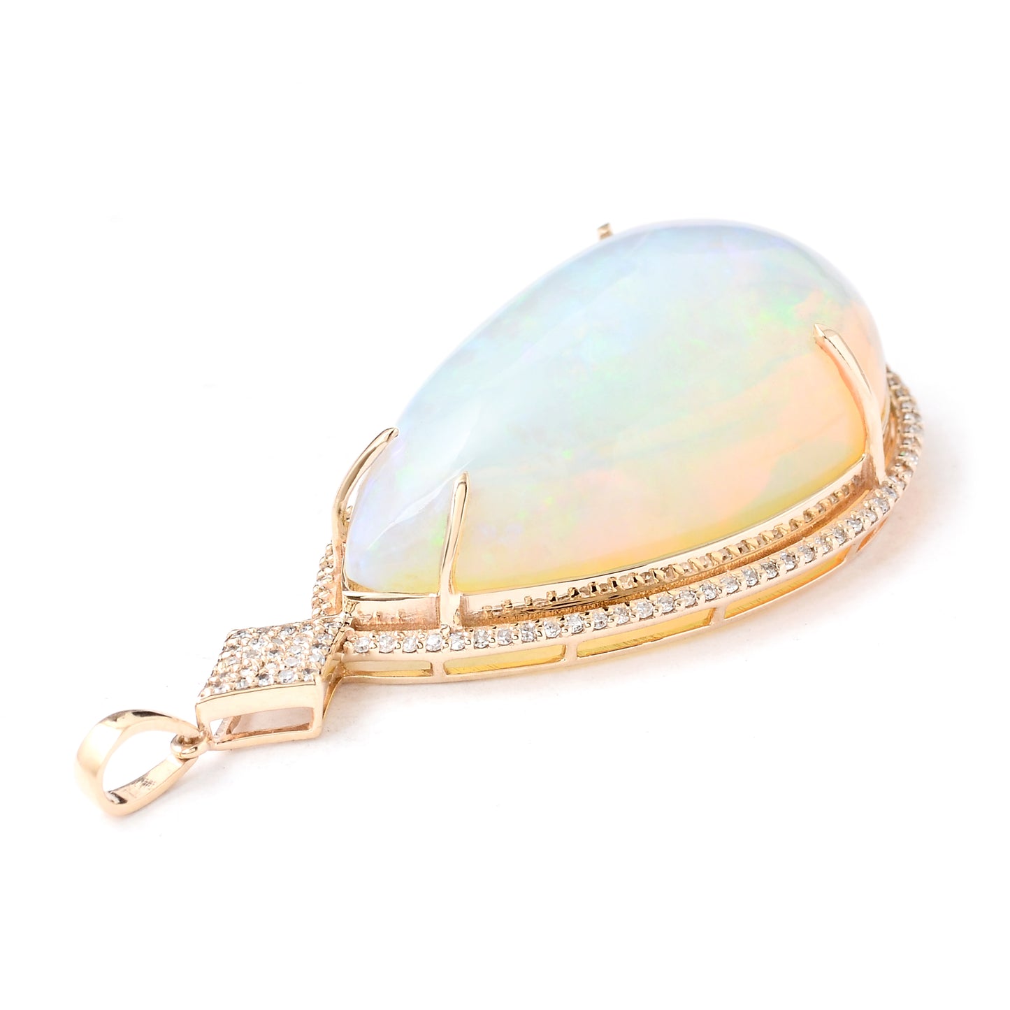 25.15 Ct Pear Cabochon Natural Opal 14K Gold Pendant