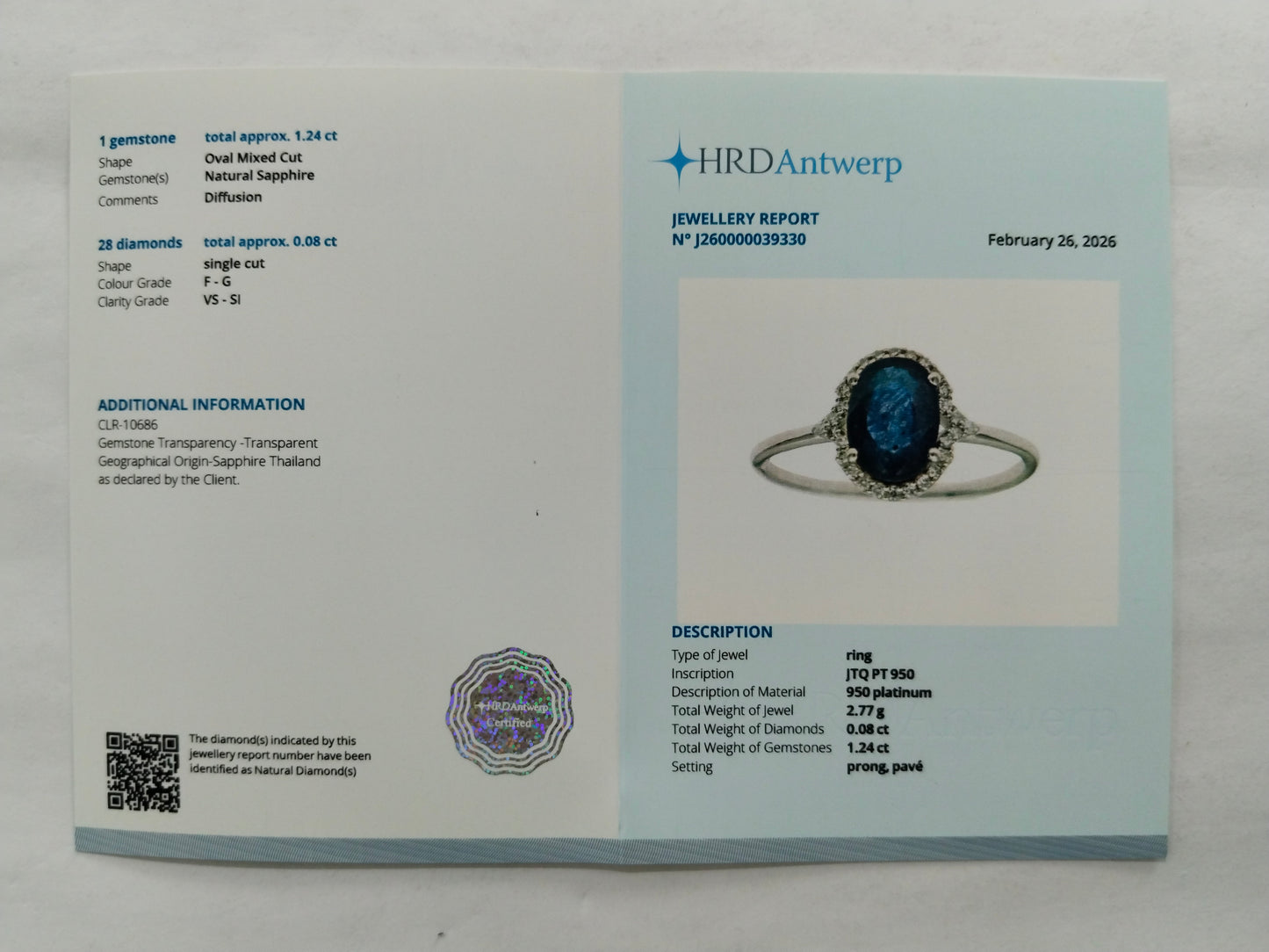 1.32 Ct Oval Mixed Cut Natural Sapphire 950 Platinum Ring