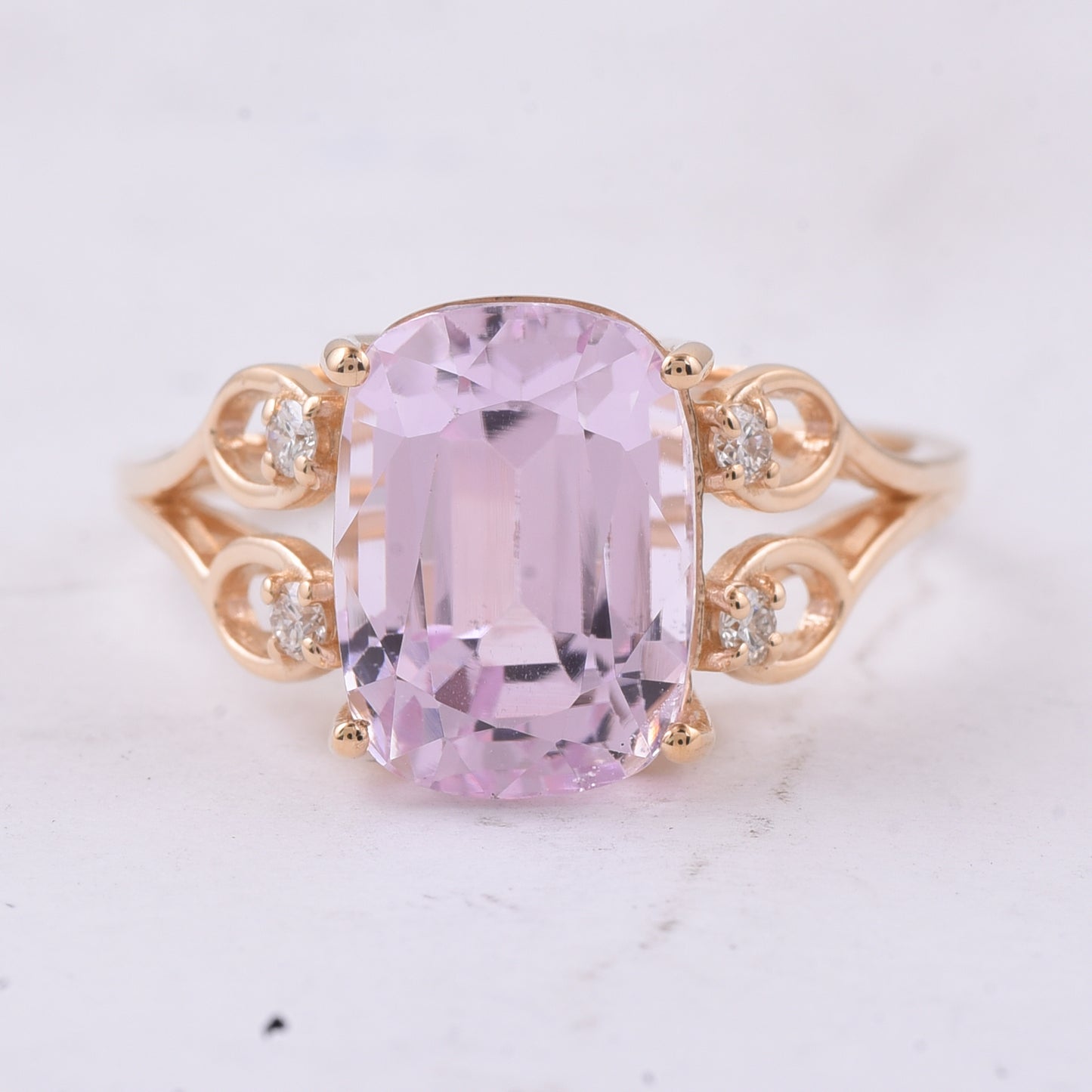 5.48 Ct Cushion Natural Kunzite 14K Gold Ring