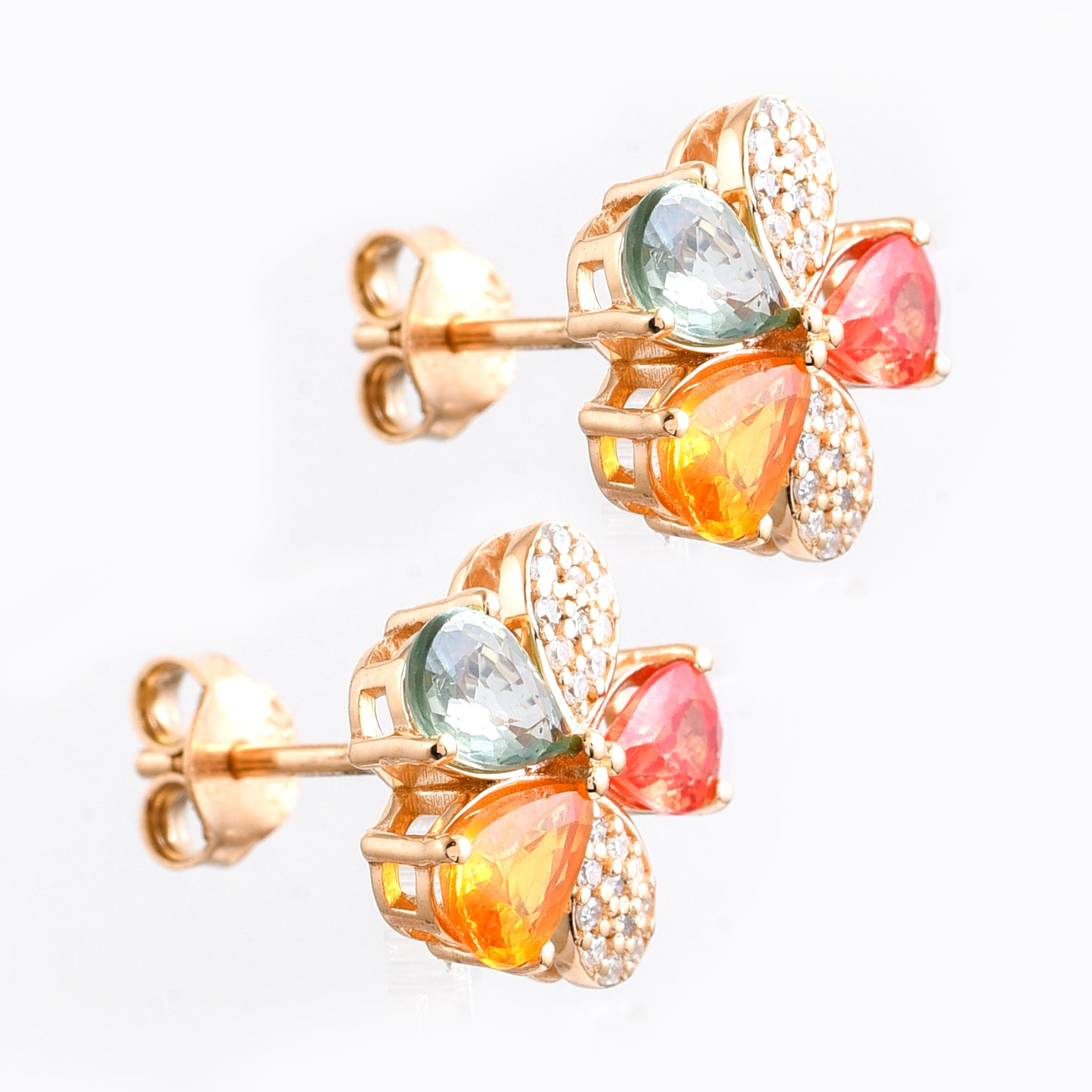 2.79 Ct Pear Mixed Cut Natural Multi-Coloured Sapphire 14K Gold Earrings