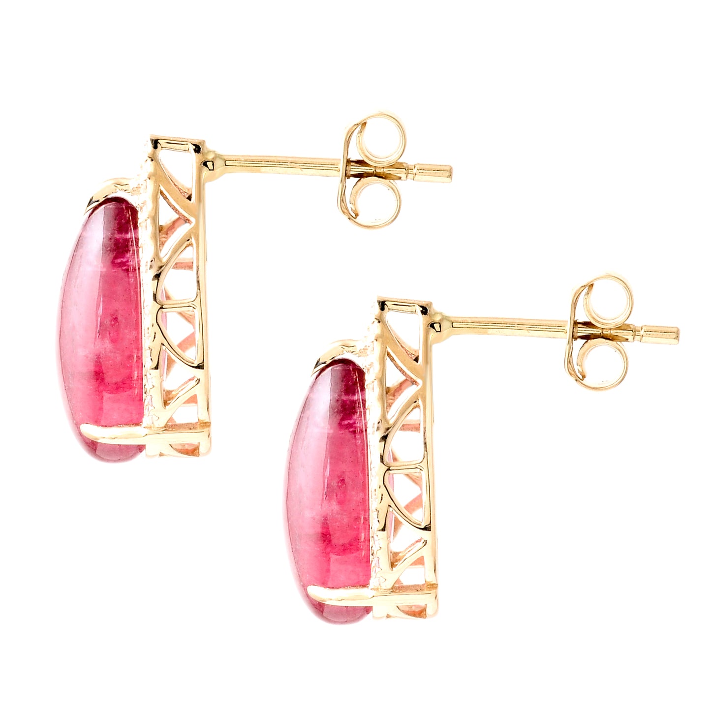 7.21 Ct Pear Cabochon Natural Tourmaline 14K Gold Earrings