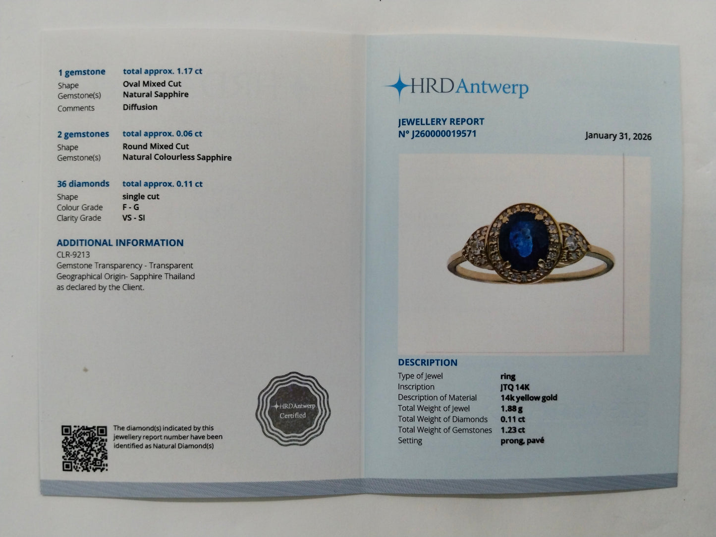 1.34 Ct Oval Mixed Cut Natural Sapphire 14K Gold Ring