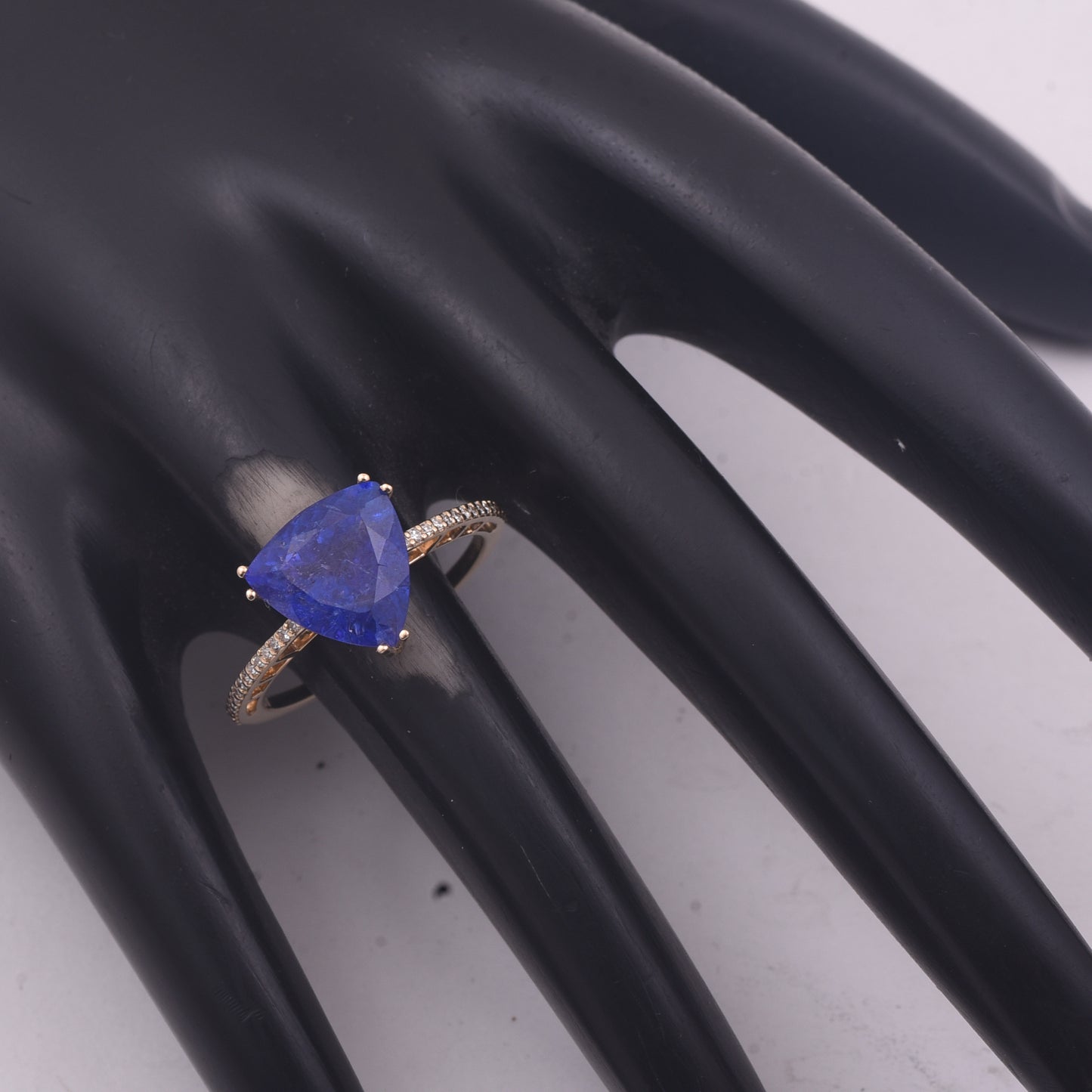 4.51 Ct Triangle Mixed Cut Natural Tanzanite 14K Gold Ring
