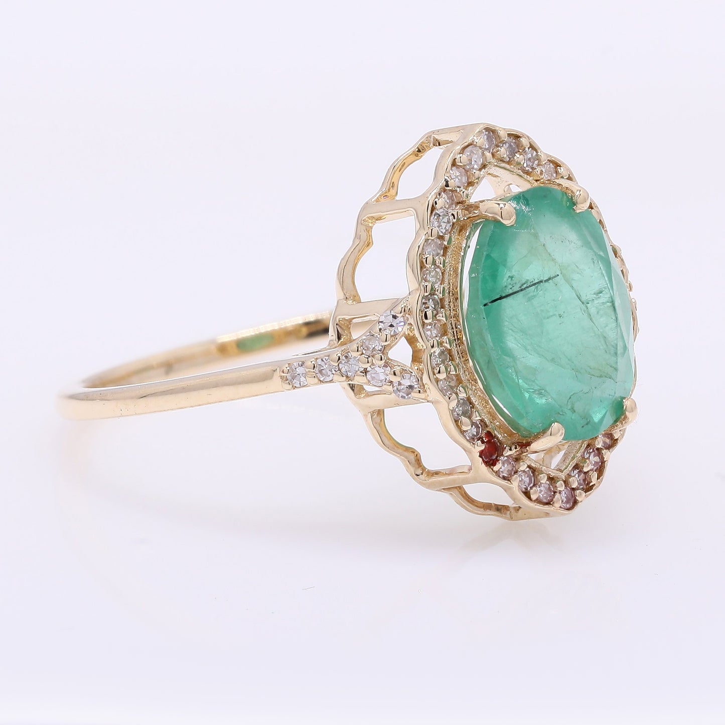 2.41 Ct Oval Mixed Cut Natural Emerald 14K Gold Ring